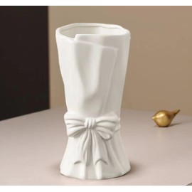 Bow Vase, White Flower Vase for Home Decor, White Ceramic Vase for Boho Style, Bow Decor, 9.3 Inch Flower Vases for Bouquet, Large Vase for Ideal Shelf Decor/Table. (Pure White, Large)