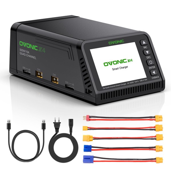 OVONIC X4 LiPo Balance Charger AC 500W 4-Channel Auto Power