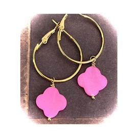 Hot Pink Shell Qua-trefoil Dangle Hoop Earring Summer Jewelry Earrings for Women #3298FE324