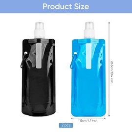 xianshi Foldable Drinking Bottle, Pack of 2, 500 ml, Reusable Water Bottle, Foldable, BPA-Free Water Bottle with Clip, for Outdoor Sports, Cycling, Hiking