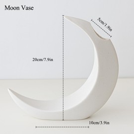 COTYNI White Ceramic Vase for Home Decor, Crescent Moon Decorative Vase for Pampas Grass Dried Artificial Flowers, Unique Modern Minimalism Boho Lunar Flower Vase for Living Room Table Centerpieces