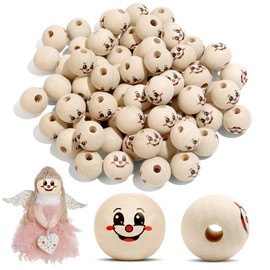 Pack of 100 Wooden Beads with Face 20 mm Wooden Balls with Face Wooden Balls Beads Faces Wooden Ball Wooden Heads for Lucky Worry Worms for Crafts DIY