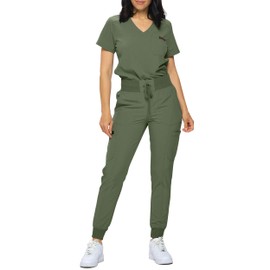 Monarch Uniforms Slim Fit Stretchy Scrubs Women's Jogger Scrub Set Slim Jogger Scrubs with Tuck-In Top for Women (OLIVE-M)