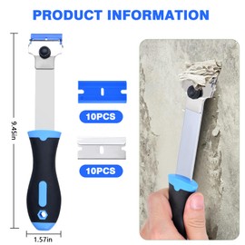 Giramika Razor Blade Scraper Tool with 20 Extra Replacement Blades (Metal & Plastic), Long Handle Scraper Tool for Cleaning Cooktop, Tile, Paint, Window Glass Scraper