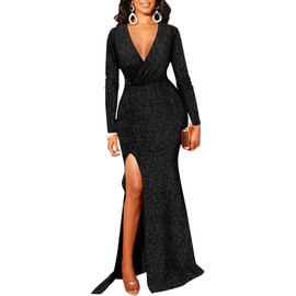 BestGirl Long Sleeve Formal Dress for Women Sequin Bodycon Ruched Sparkly Evening Cocktail Dresses