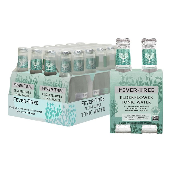 Fever Tree Elderflower Tonic Water - Premium Mixer - Refreshing Beverage for Cocktails & Mocktails. Naturally Sourced Ingredients, No Artificial Sweeteners or Colors - 200 ML Bottles - Pack of 24