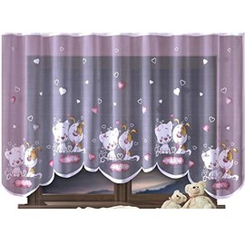 HomeDekorator® Curtain with Ruffle Tape, Children's Room, Boys, Girls, White, 300 cm, Extra Wide, Jungle Motif, Net Curtain, Short Curtain, Transparent Short Transparent Universal Tape