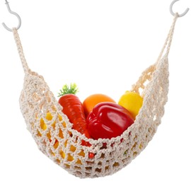 Guduling Fruit Hammock Under Cabinet,Hanging Fruit Hammock,Fruits Hammocks for Kitchen Hand-Woven Boho Fruits Holder Net Organization Banana Basket for Home Dining Room Cabinet Decor