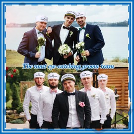 JaGely Costume Hat Set: 1 Groom Captain Hat, 6 Sailor Hats - Wedding/Bachelor Party Accessory, Cotton, White, Unisex, for Groomsmen & Wedding Participants