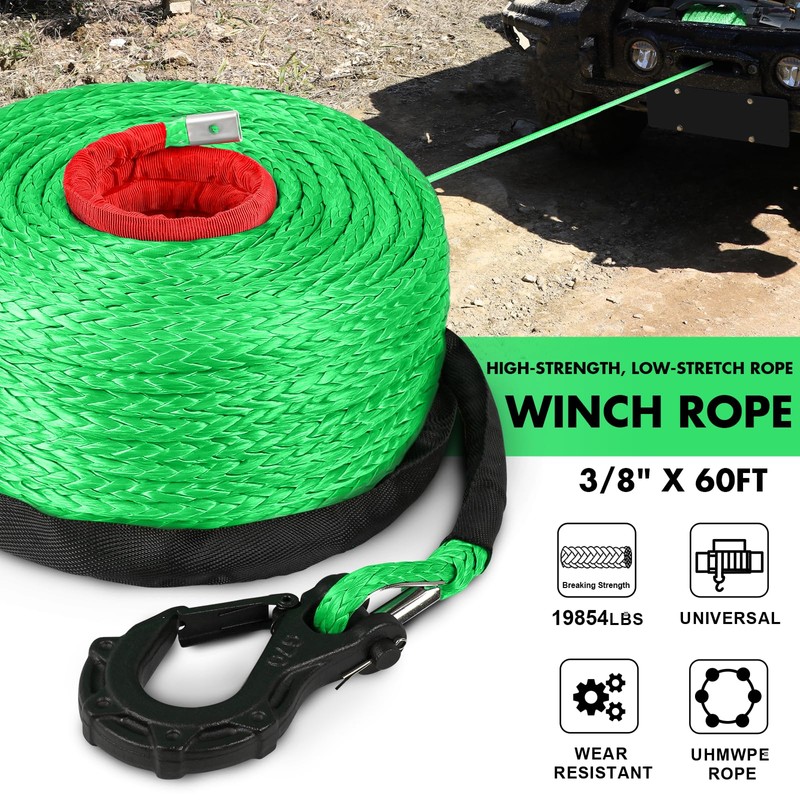 Synthetic Winch Rope, 3/8'' x 60ft 19,854LBS Synthetic Winch Line