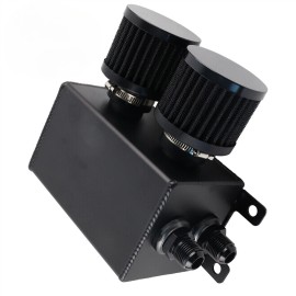 VEHITO 10AN 2 Port Dual Breather Filter Baffled Oil Catch Can Reservoir Tank Kit Black