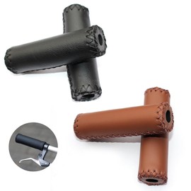 2 Pairs Bicycle Handlebar Grips Set - Artificial Leather Non-Slip Ergonomic MTB/City Bike Accessories，bike handlebar grips (Black + Brown, 120mm Length，Fits Most 22.2mm (7/8") Bicycle​​