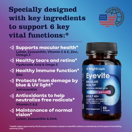 EYEVITE - Eye Health Supplement* with Lutein, Zeaxanthin, Astaxanthin, Hyaluronic Acid, Omega 3 + Vitamins C & E, Zinc, Copper, which Helps Support Normal Vision - 60 Count - Made in USA