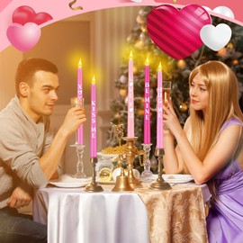 Aurelema 5 Pcs Valentine's Day LED Flameless Candle Set Valentine Day Flameless Taper Candles with Heart Battery Operated Seasonal Celebration Candles with Remote for Wedding Romantic Night(Love)