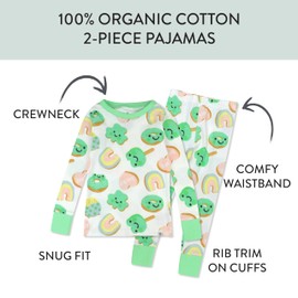 HonestBaby Celebration 2-Piece Pajamas Sleepwear PJs 100% Organic Cotton for Baby, Toddler, Kids, Shamrock Sweetness