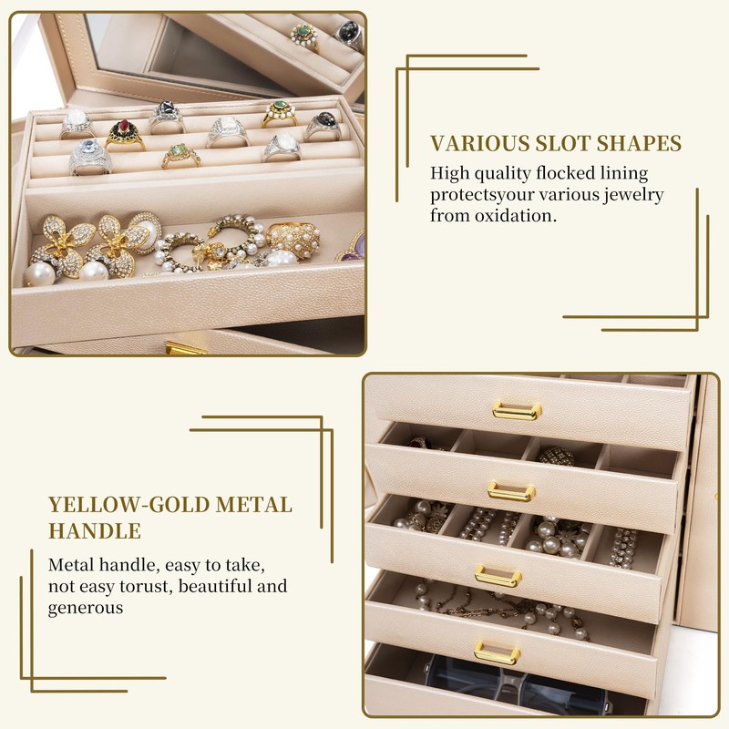 AKOZLIN Huge Jewelry Box Organizer Functional Extra Large Leather Jewelry