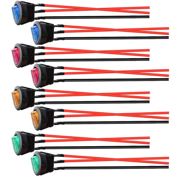 Gebildet 8pcs DC 12V-24V/10A Pre-Wired Illuminated Round Rocker Switch, SPST