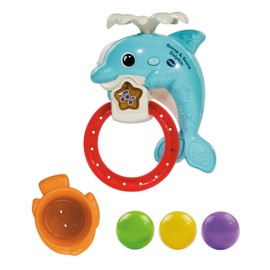 VTech Scoop & Score Dolphin, Interactive Bath Toy for 1 Year Olds, Bath Toy with Hoop & Balls, Lights & Music, Bath Time Gift for Babies & Toddlers 1, 2, 3 years +, English version