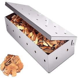 Wjelet Smoker BBQ Box, Meat Smoker, Gas BBQ Smoker Box, Grill Smoker Box, Stainless Steel Smoker Box, Smoke Box for Home, Garden, Outdoor Barbecue