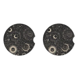 Moon Change Absorbent Car Cup Coasters,Cup Holders,Cork Base Drink Coasters with Finger Notch for Easy Move of Car Cup Holder for Women Men 2.6"(2 Pieces)