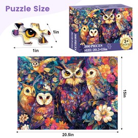 300 Pieces Owl Puzzle for Adults, Bird Puzzle 300 Pieces Recycled Cardboard Jigsaw Puzzles for Adults, Family Challenging Game Home Decor Gift Toy for Teens Kids Seniors 20.5×15 in