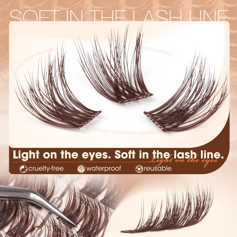 Brown Cluster Lashes Natural Fluffy Eyelash Clusters (10-14MM, Elowen)