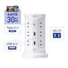 Sanwa Supply TAP-B112C1A2W Tower Tap with USB Charging Function, White