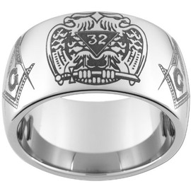 Custom Jewelry 12mm Tungsten Carbide Ring Mason 32nd Degree Double Eagle and Compass and Square