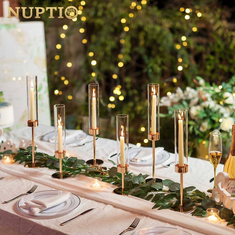 NUPTIO Hurricane Candle Holder for Candlestick: 6 Pcs Gold Taper