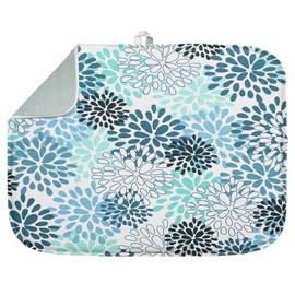 Sanwarm Absorbent Dish Drying Mat, Summer Vintage Spring Leaf Flower Microfiber Pad for Kitchen Counter, Coffee Bar Decor, Heat Resistant and Reversible, 16" x 18"