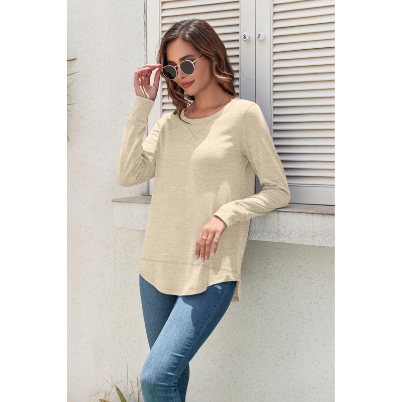 HIYIYEZI Fall Long Sleeve Plus Pullover Side Split Loose Casual