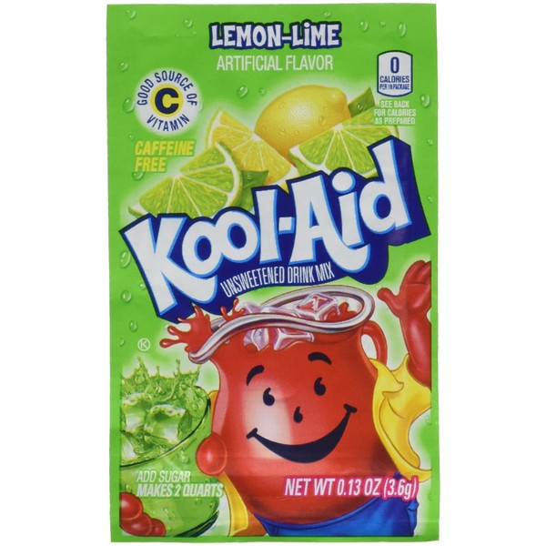 Kool-Aid Soft Drink Mix, Unsweetened, Lemon-Lime, 0.13 oz (Pack of 192)