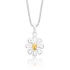 DTPsilver - 925 Sterling Silver and Yellow Gold Plated Daisy Flower Necklace Pendant On Adjustable 16" to 18" Curb Chain