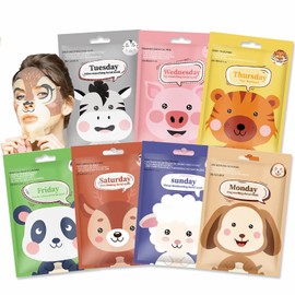 7 Pack Animal Character Sheet Masks for Kids, Facial Masks for Teens Girls Skin Care,Korean Spa Masks kit Supplies,Birthday Party Spa Gift for Women Men, Hydrating Soothe Face Mask for All Skin Types