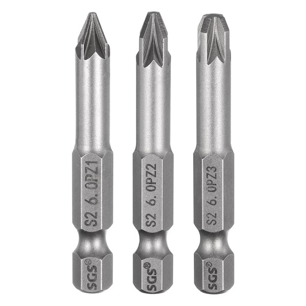 HARFINGTON 3pcs PZ1/PZ2/PZ3 Screwdriver Bit 1/4" Hex Shank 50mm/2" Length