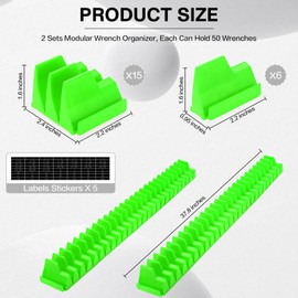 PLUVAVA 42 Pieces Modular Wrench Organizer Magnetic Wrench Holder Plastic Modular Tool Organizers with Label for Tool Drawer Storage (Green, for 100 Wrenches)