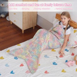Catalonia Mermaid Blanket for Kids, Soft Plush Sleeping Snuggle Tail Blanket,Fish Scale Pattern, Perfect Mermaid Gift for Girls