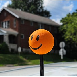 HappyBalls Happy Smiley Orange Face Antenna Ball/Car Topper with Magnetic Antenna Topper Roof Stand (Car Magnet Buddy)