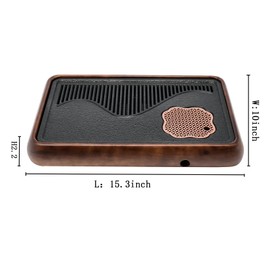 AUUKYII Tea Tray with Water Storage Tank, Wooden and Stone Chinese Style, 15 x 10 x 2 inches