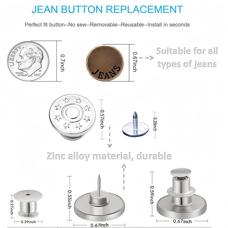 20 Pcs Jean Buttons, Buttons for Jeans to Make Smaller,