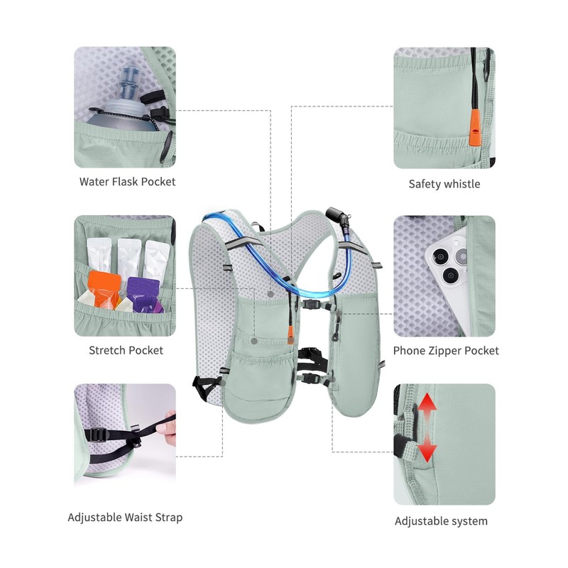 ECOHUB Lightweight Running Hydration Vest, Reflective Hydration Backpack with 2L