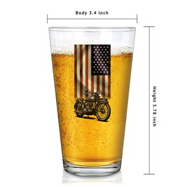 Motorcycle American Flag Beer Glass Motorcycle Gifts For Dad Husband Brother Boyfriend Rider Biker Motorcyclist US Flag Patriotic Pint Glasses Clear Drinking Glass 16 oz