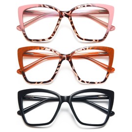 EYEURL 3 Pack Oversized Cat Eye Reading Glasses for Women Blue Light Computer Readers for Women Men Stylish Spring Hinge Large Eyewear Computer Eyeglasses 0.5