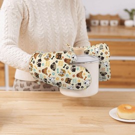 Cute Dog Oven Mitts and Pot Holders Set - Heat Resistant (500°F) Non-Slip Silicone Kitchen Gloves for Cooking, Baking, Grilling & BBQ - Kitchen Accessories for Women/Men, Gift Idea