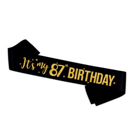 PYQWA Banda De Cumpleaños Número 87: Banda De Regalo Para Niña Para El 87.° Cumpleaños, Accesorios Para Hombre Y Mujer, Color Negro Con Letras Doradas 87
