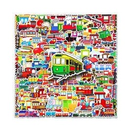 100PCS Cartoon Train Stickers for Water Bottle,Bike,Skateboard,Car,Laptop,Helmet,Computer,Luggage,Cute Aesthetic Transportation Waterproof Vinyl Decals,Adults Teens Sticker,Trendy Graffiti Sticker