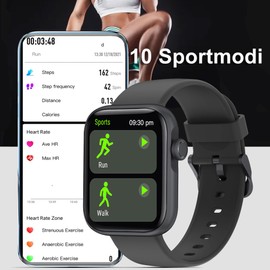 Smartwatch with Call Function, Whatsapp, 1.69 Inch Touch Screen, Fitness Tracker, Pedometer, Sleep Monitor, Heart Rate Monitor, Blood Pressure Sports Watch, Smart Watch, Calling 2022, Black