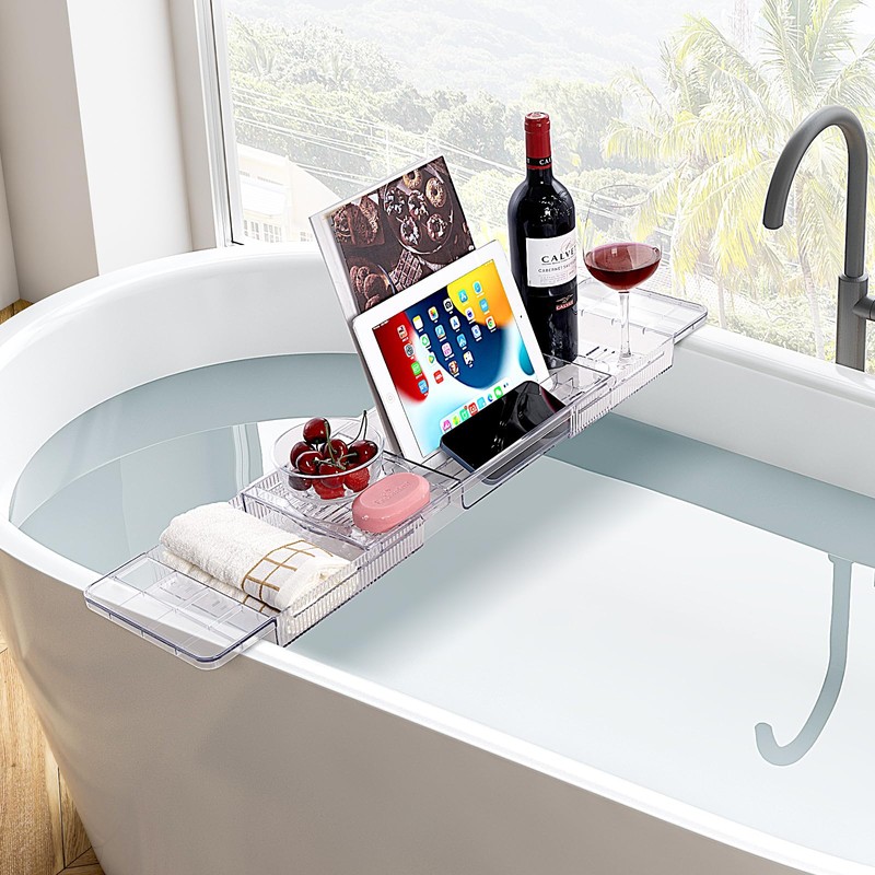 HOMEE Acrylic Bathtub Tray, Expandable Bath Caddy Tray for Bathtub,
