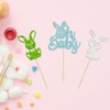 Gyufise 24Pcs Easter Oh Baby Cupcake Toppers Blue Glitter Bunny