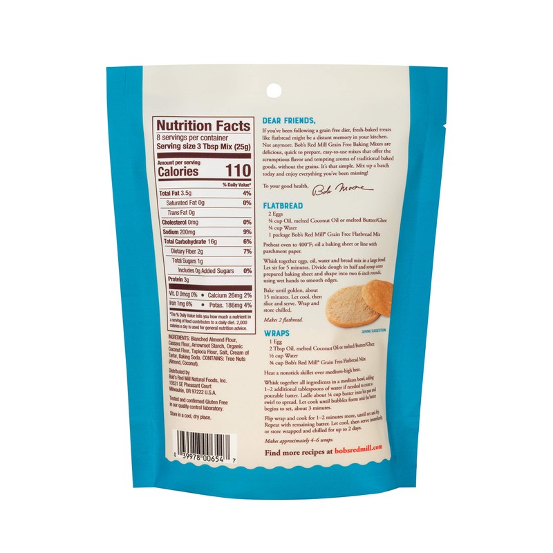 Bob's Red Mill Grain Free Flatbread Mix, 7.05oz (Pack of